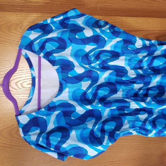 Op Art Blue Swirl Cotton Jersey Tshirt dress. NWOT 1X. KarlaCola. Ocean Dress. - Picture 3 of 8